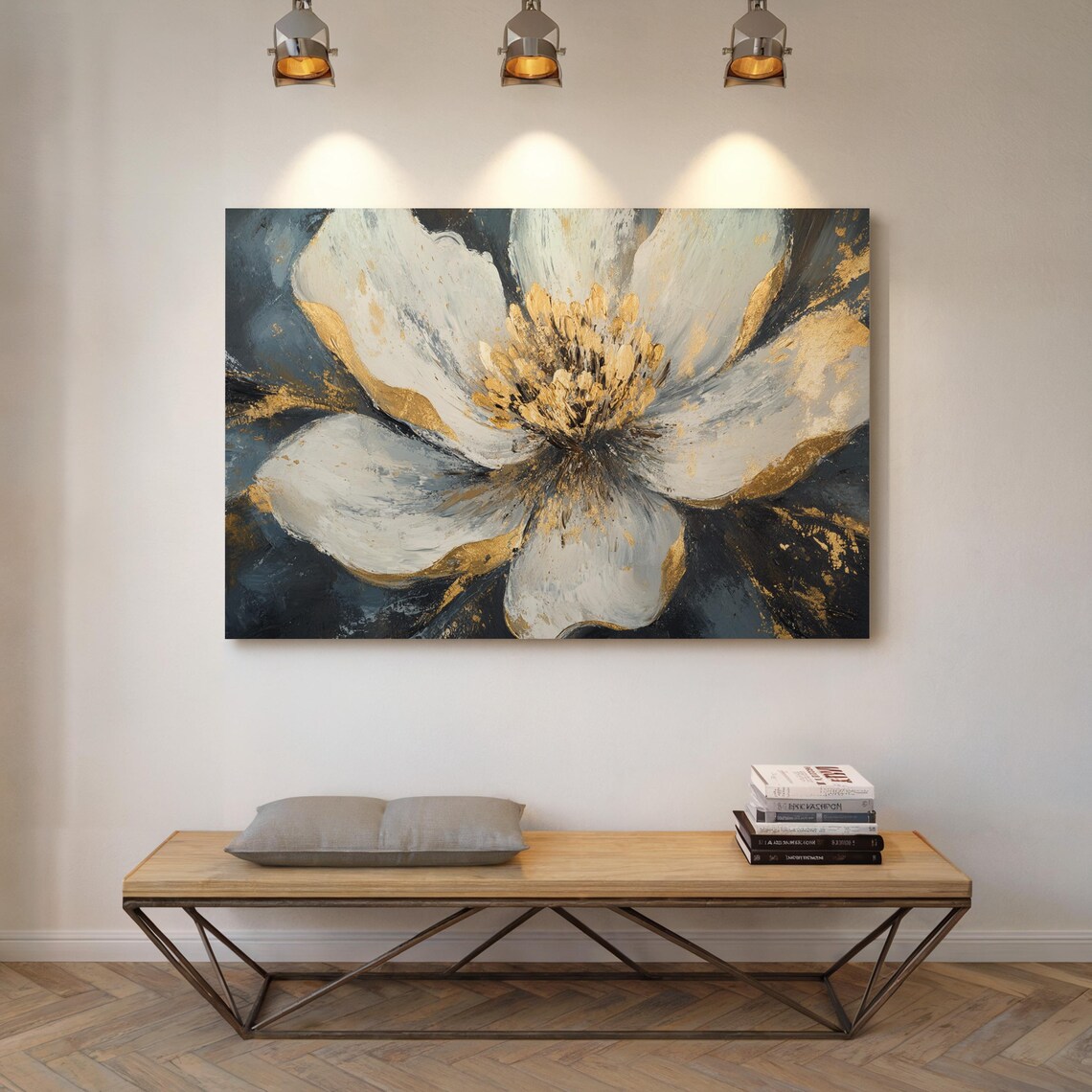 Abstract White And Gold Flower Art Textured Floral Dark Gray Poster - Image 6