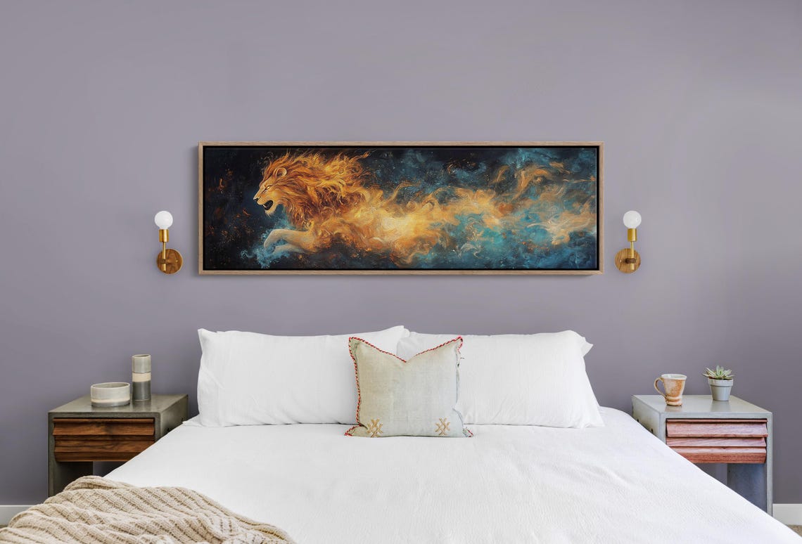 Fiery Lion Flame Abstract Bold Wildlife Spirit Wall Art Print - Image 4