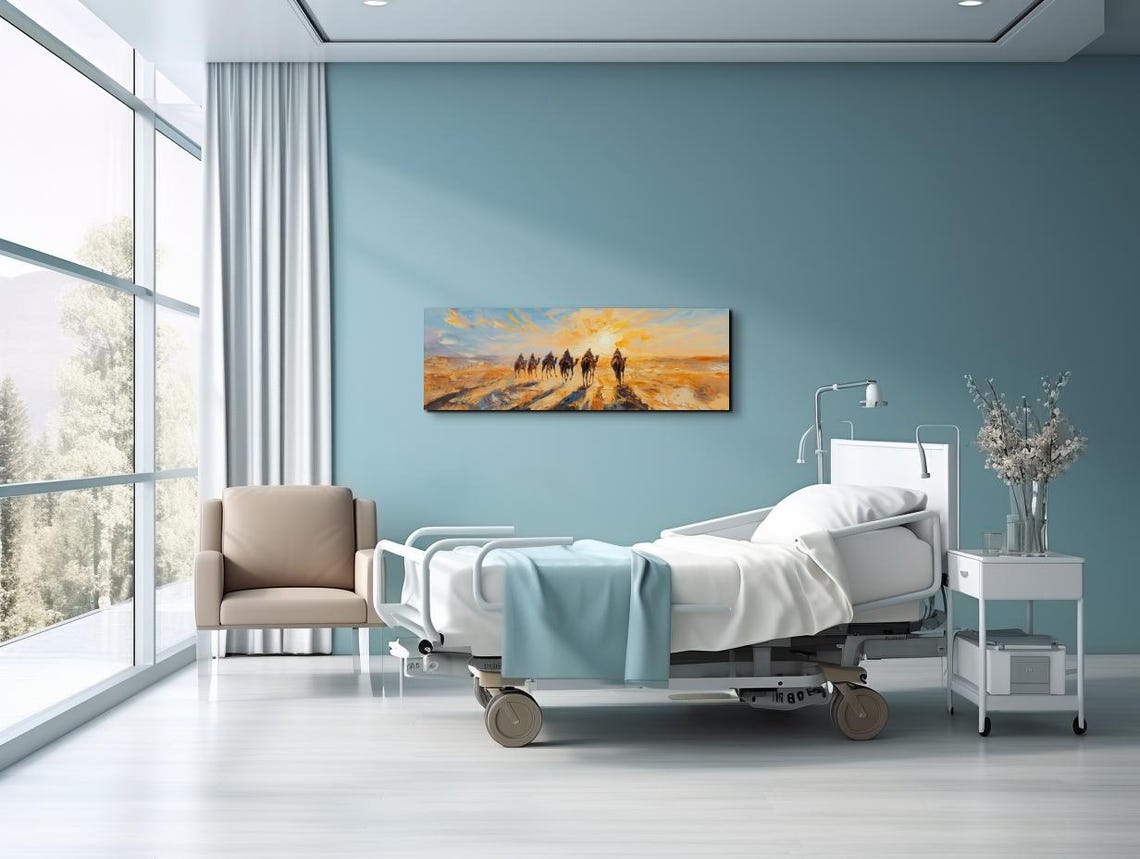 Camel Caravan Crossing Desert Sunset Golden Dunes Panoramic Poster - Image 6