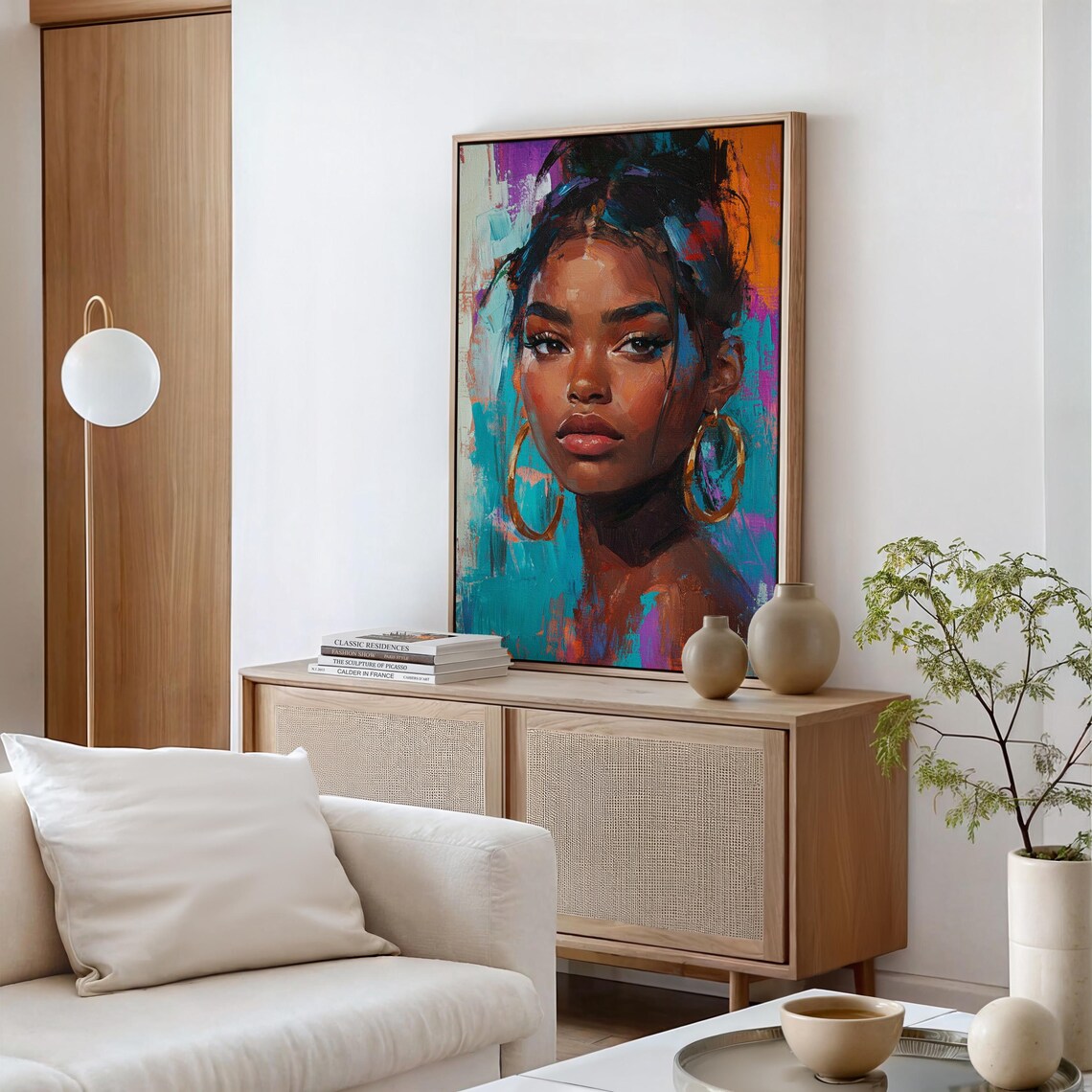 Vibrant Woman Portrait Gold Hoop Earrings Bold Abstract Modern Poster - Image 6