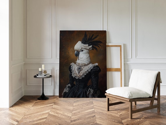 Victorian Cockatoo Portrait Elegant Bird In Black Lace Dress Gothic Poster
