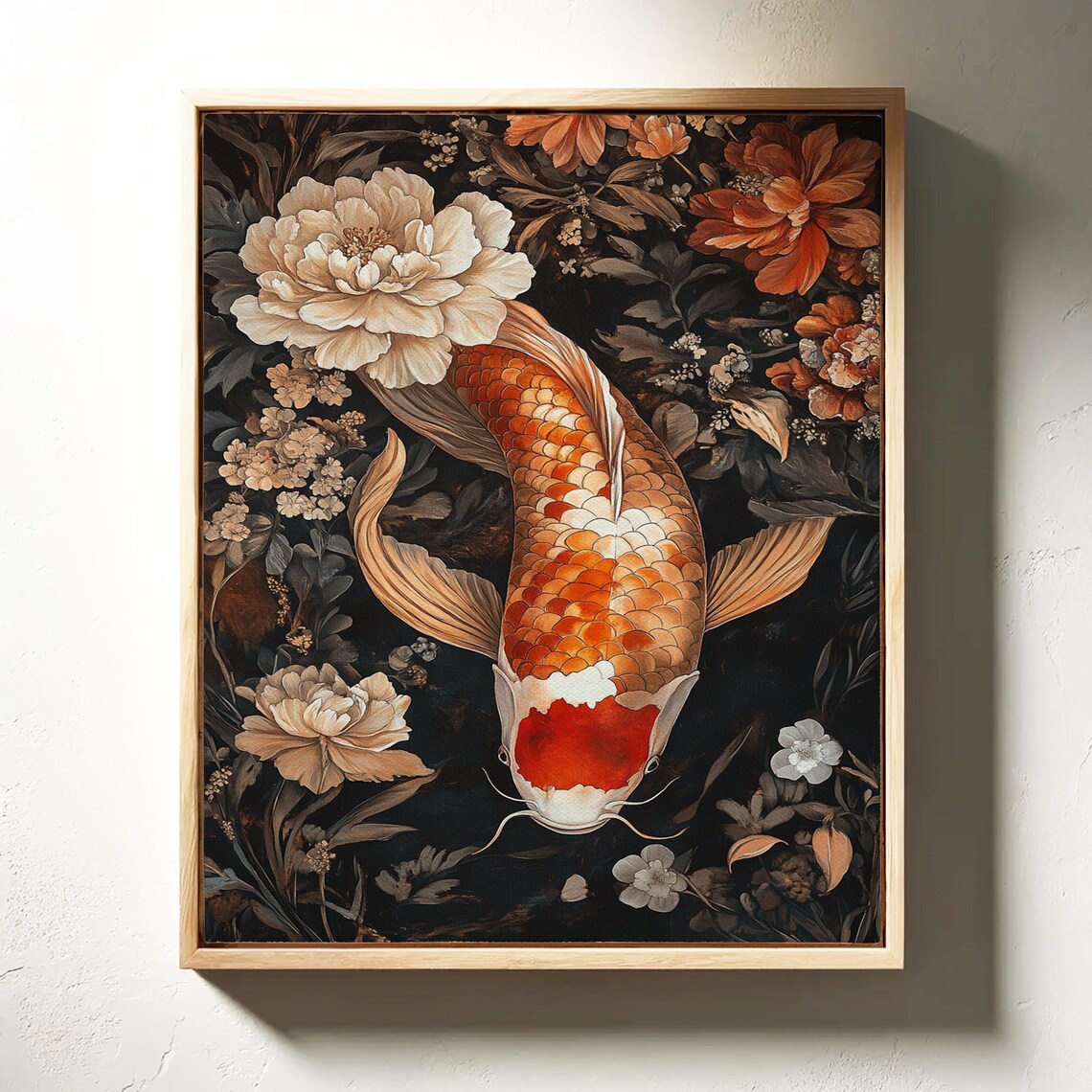 Exquisite Koi Fish Wall Art Vibrant Orange Koi With Elegant Floral Details For Tranquil Asian Inspired Dcor - Image 3