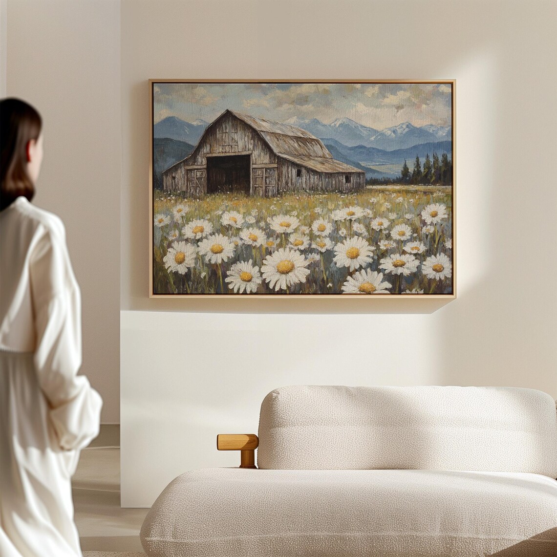 Rustic Barn With Daisies, Farmhouse Landscape Art Print - Image 7