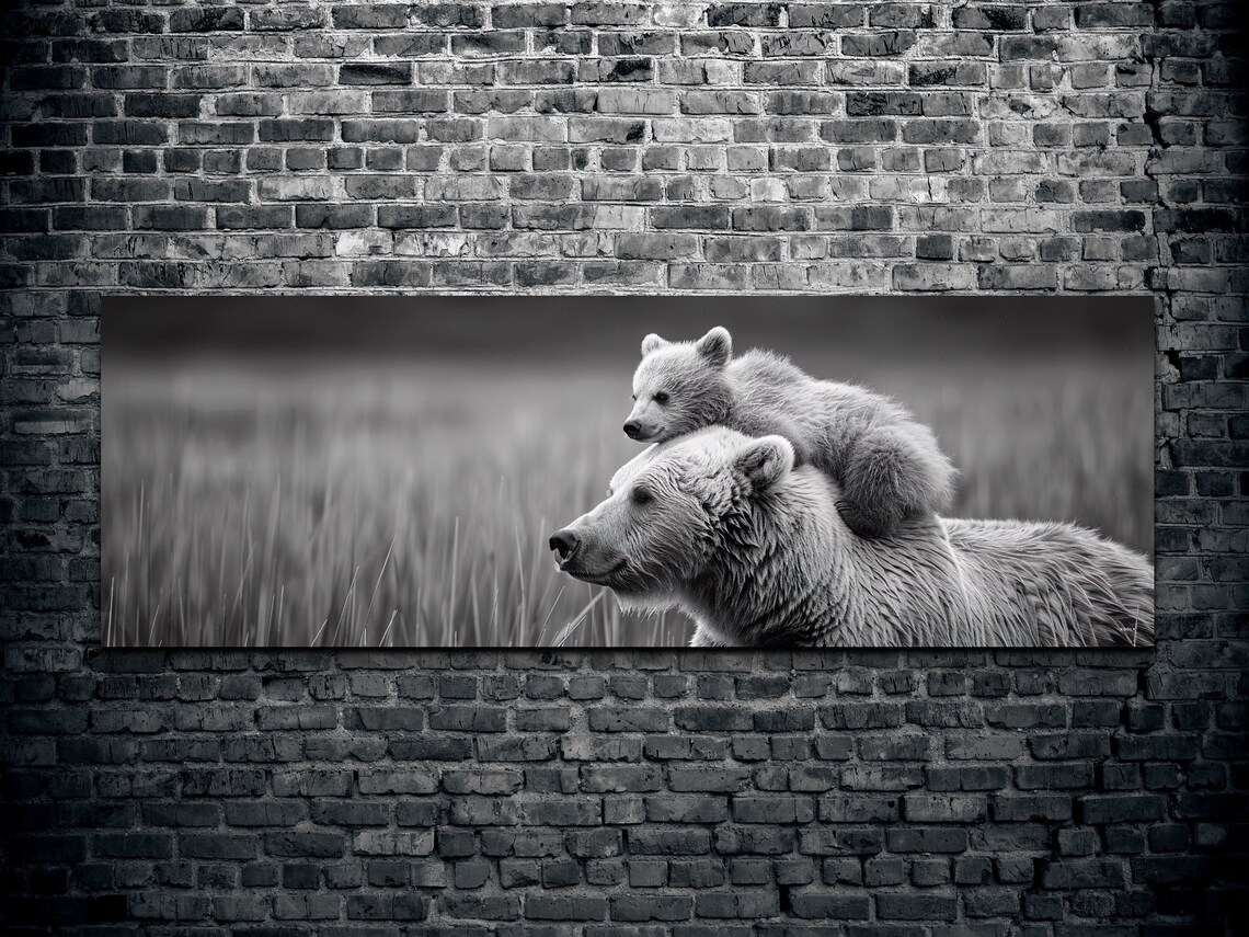 Mamma Bear Cub, Black And White Animal Art - Image 2