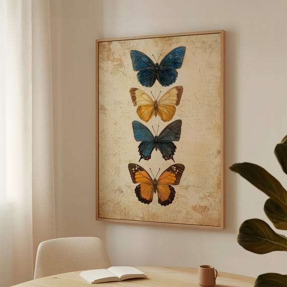 Vintage Butterfly Wall Art Antique Nature Illustration Rustic Entomology Print Botanical Insect Poster Cottagecore Butterfly Decor