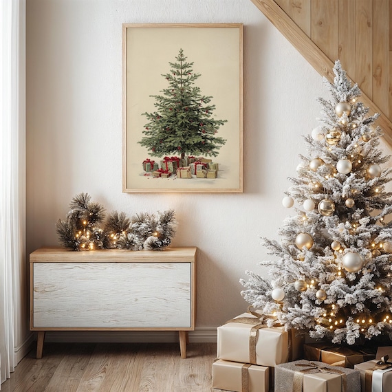 Vintage Christmas Tree With Gifts Classic Holiday Style Poster