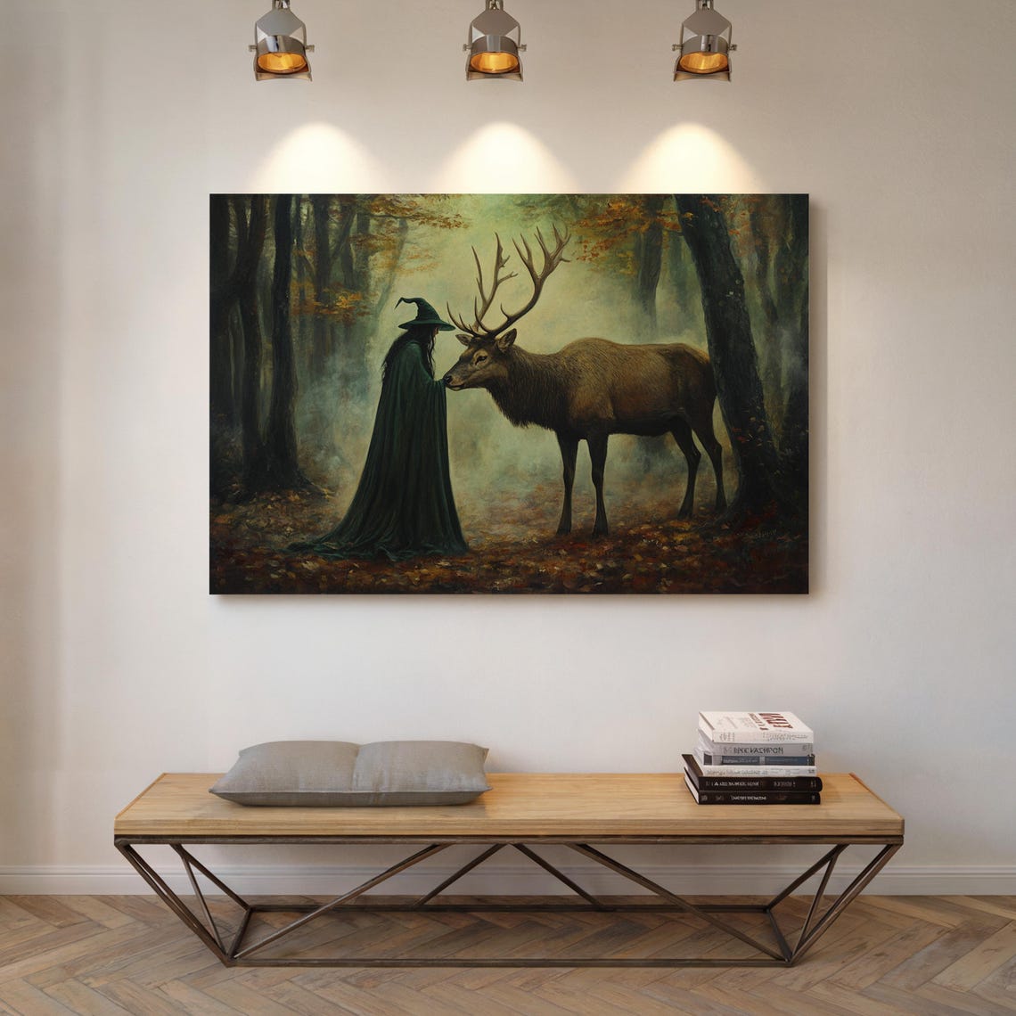 Witch Stag Dark Forest Autumn Mystical Enchanted Fantasy Art Poster - Image 5