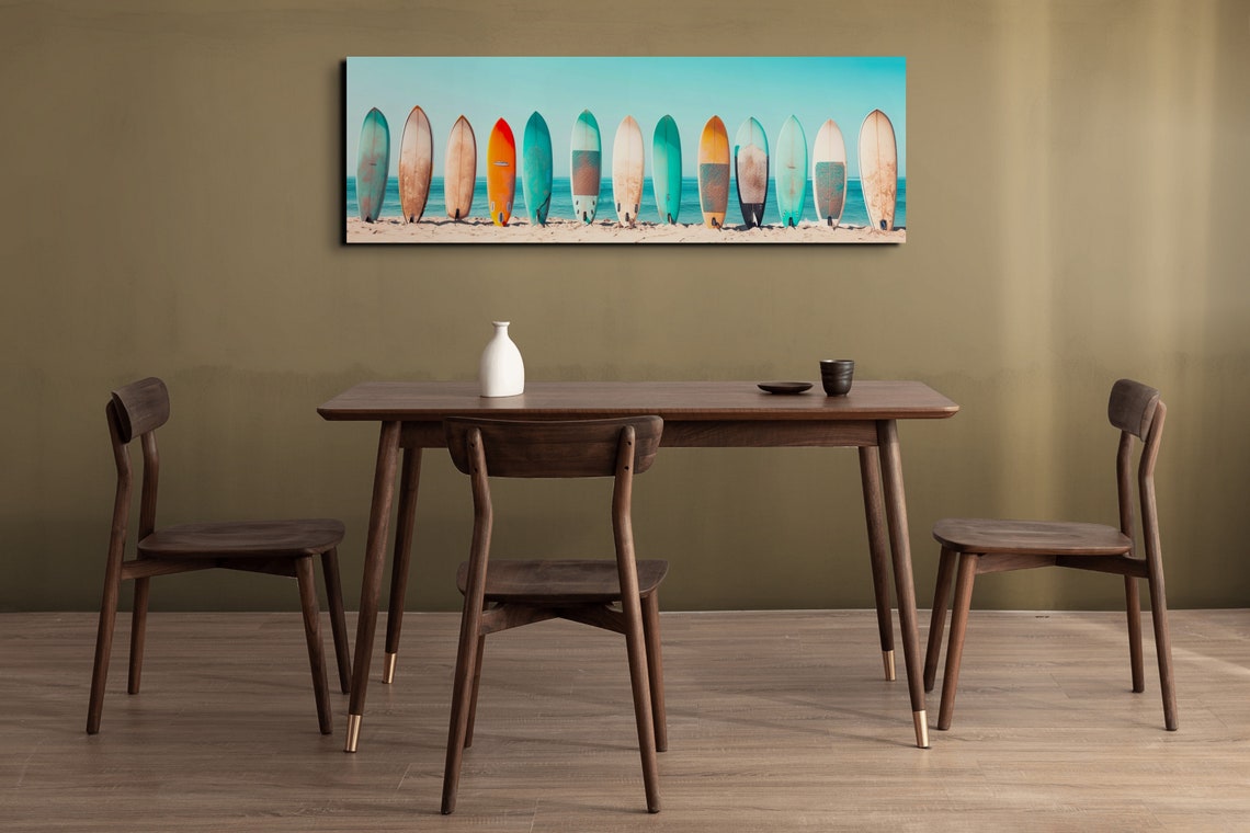 Colorful Surfboards Lined Up on Beach Panoramic Surf Art Poster - Image 7