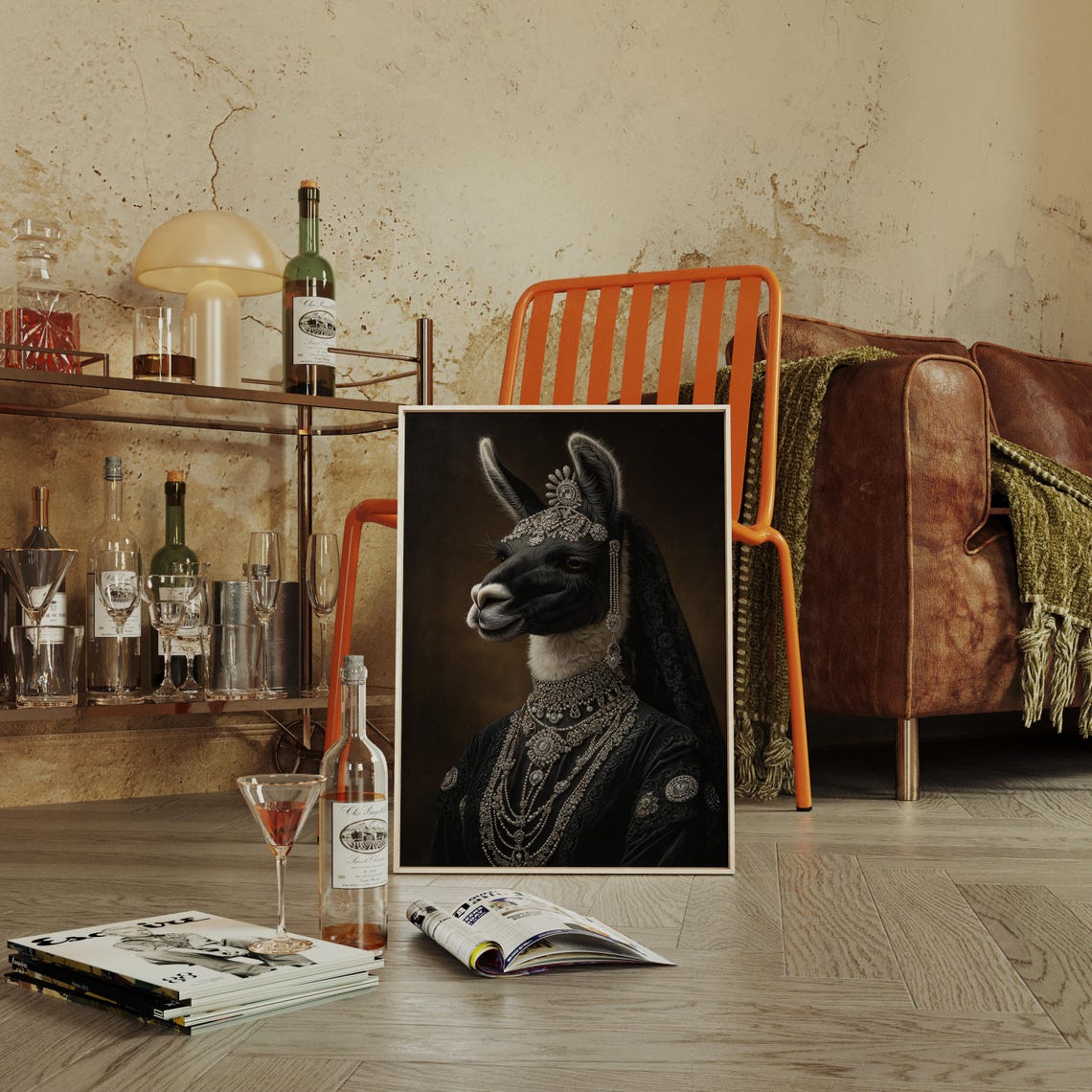 The Glamorous Regal Llama In Jewels Velvet Victorian Portrait Wall Art