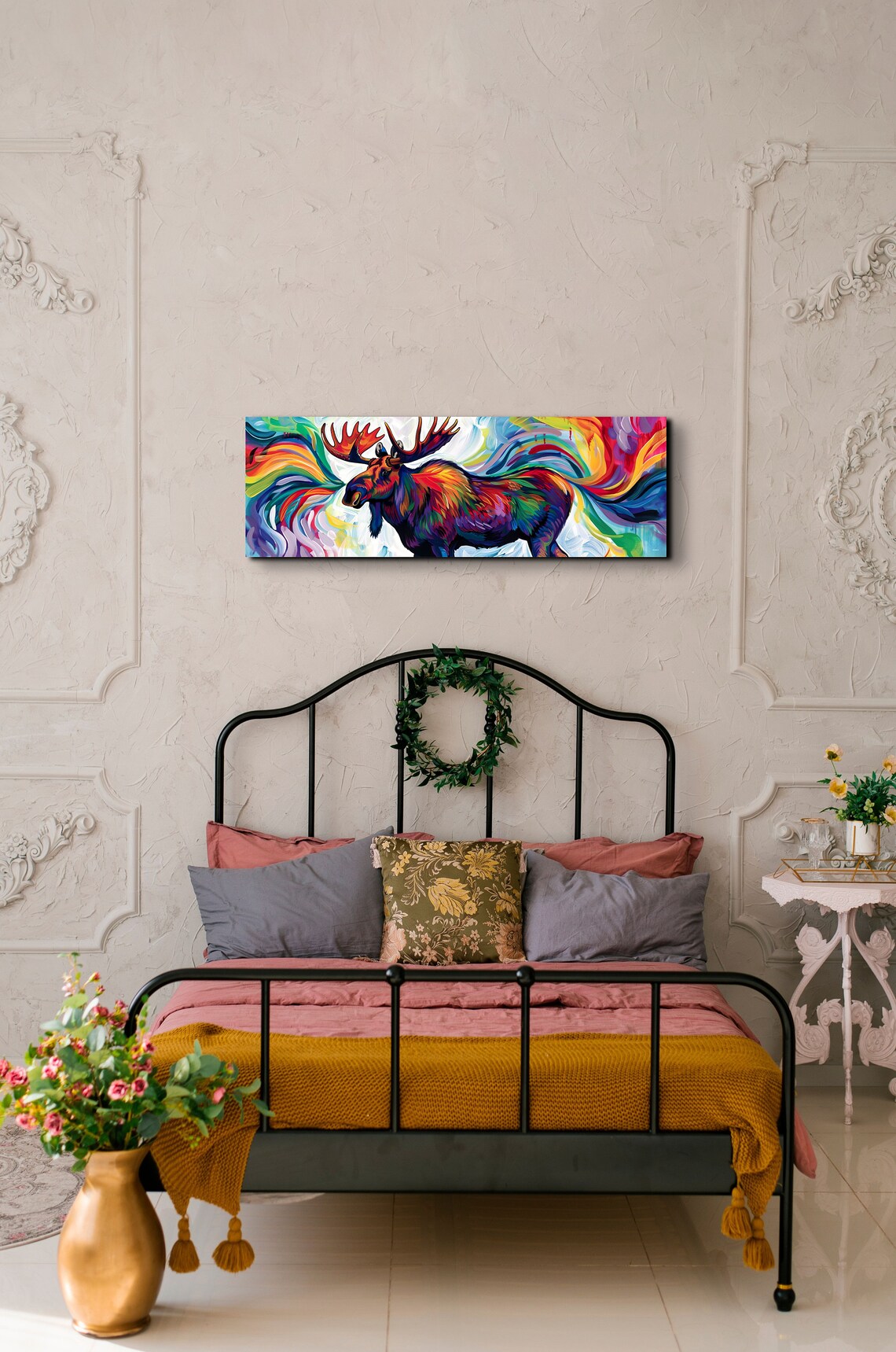 Abstract Rainbow Moose In Swirling Colorful Brushstroke Panoramic Poster - Image 3