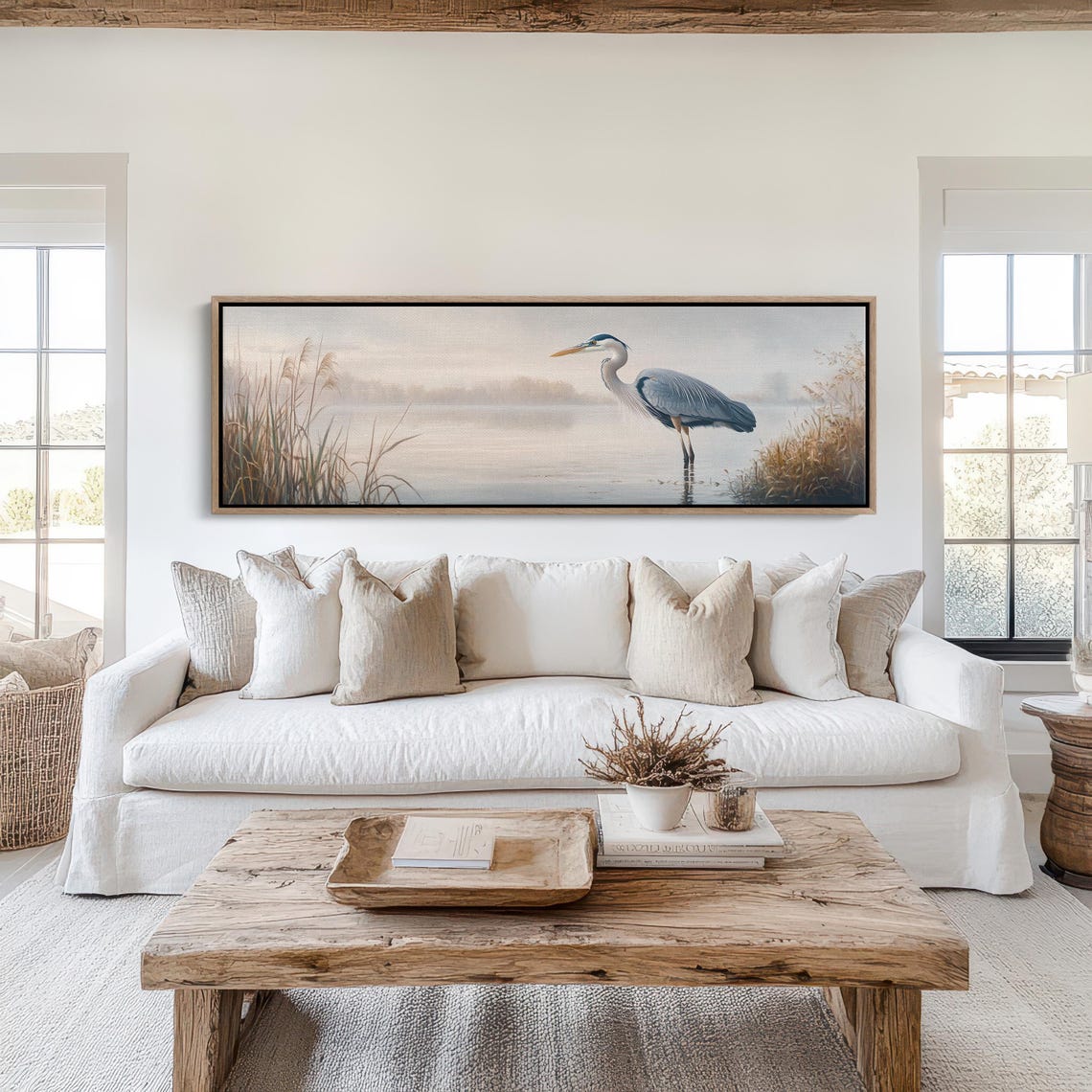 Great Blue Heron Misty Marsh Panoramic Lake Nature Wildlife Poster
