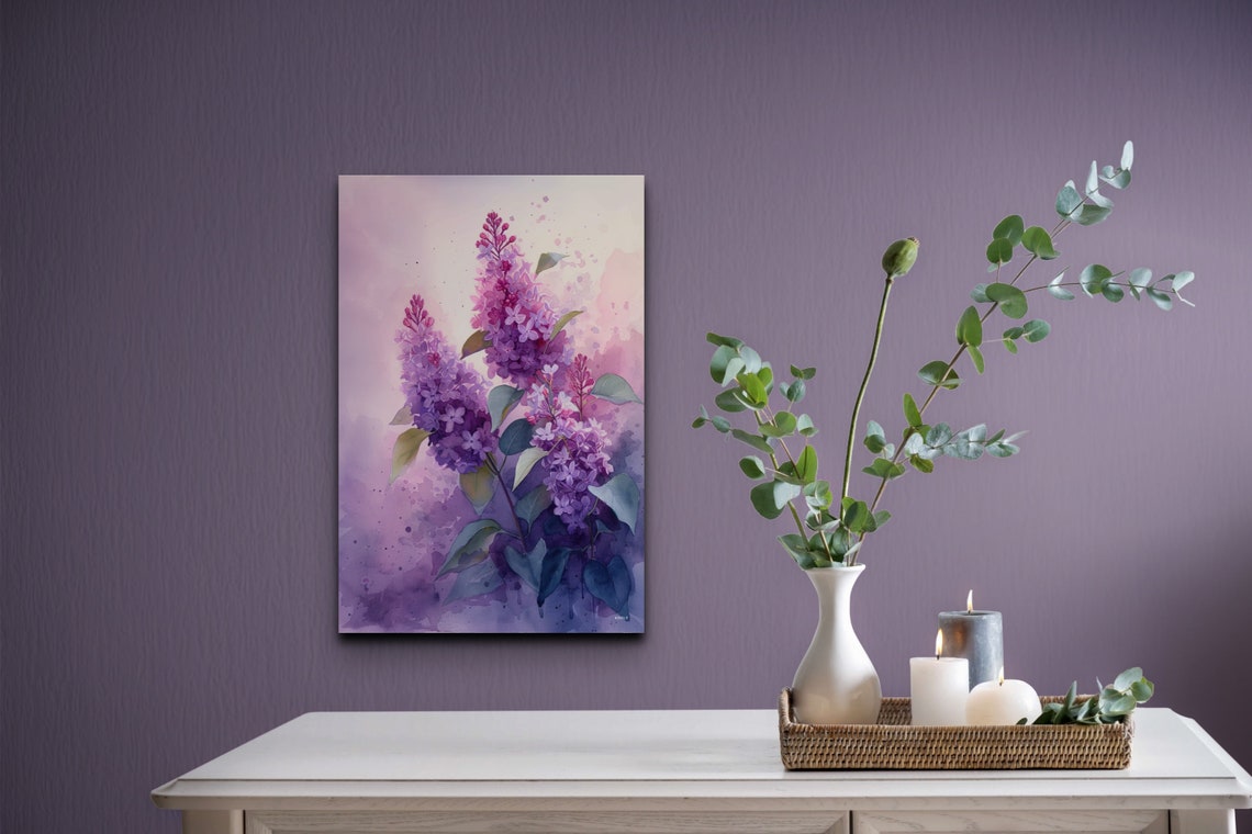 Dreamy Pink Lilac Branch Watercolor Spring Blossom Floral Poster