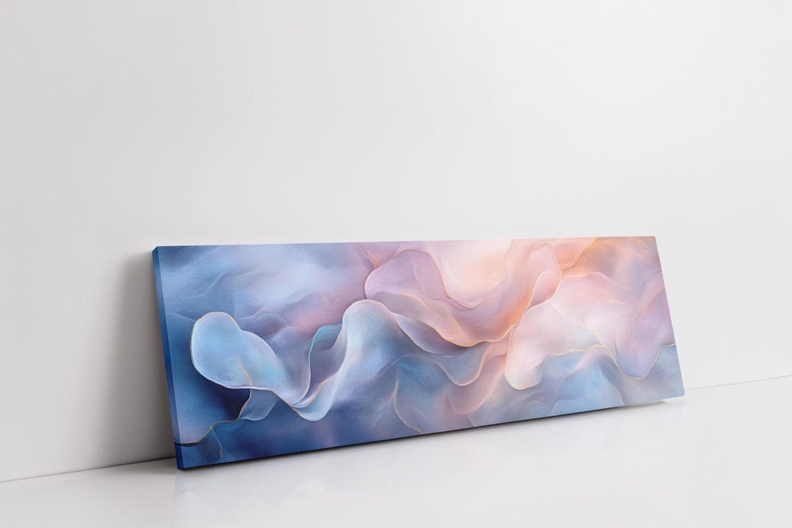 Soft Pastel Blue Pink Fluid Wave Abstract Gold Accent Poster - Image 3