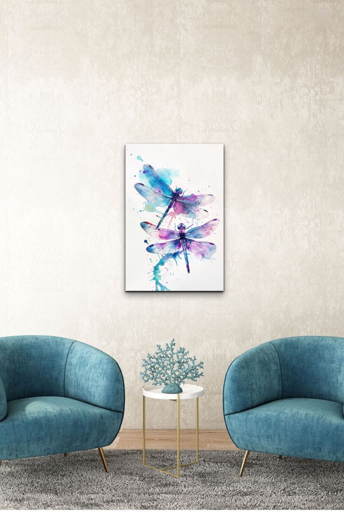 Dragonfly Pair Watercolor Teal Violet Splash Nature Art Poster - Image 7