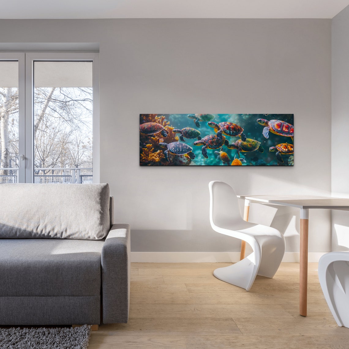 Sea Turtles Swimming Coral Reef Panoramic Underwater Scene Poster - Image 6