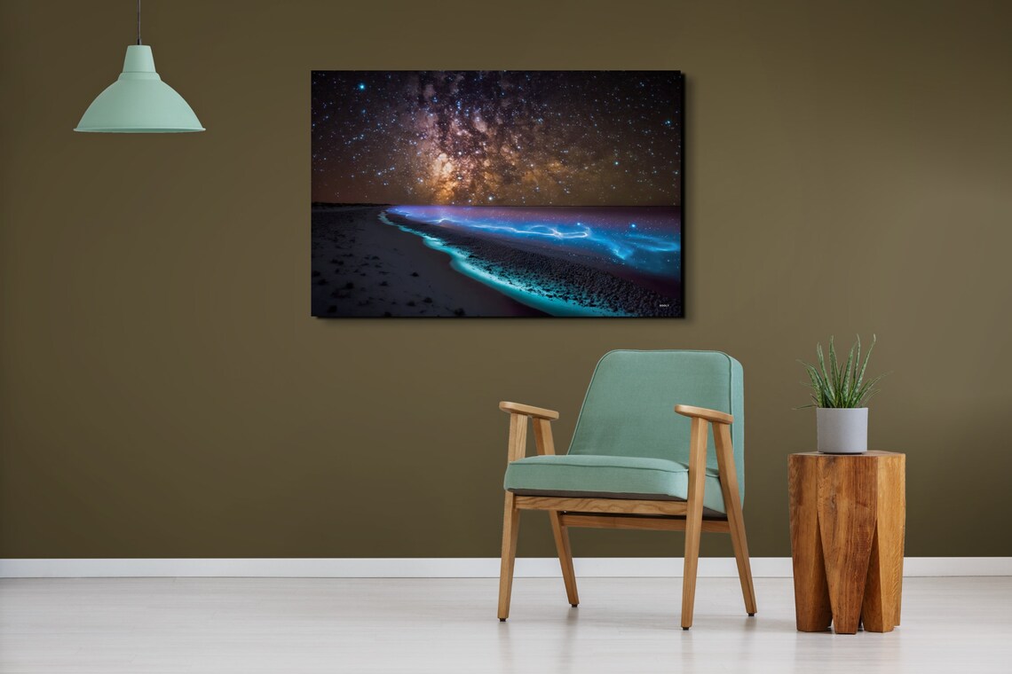 Milky Way Over Bioluminescent Beach Night Sky Photo Home Decor Poster - Image 4