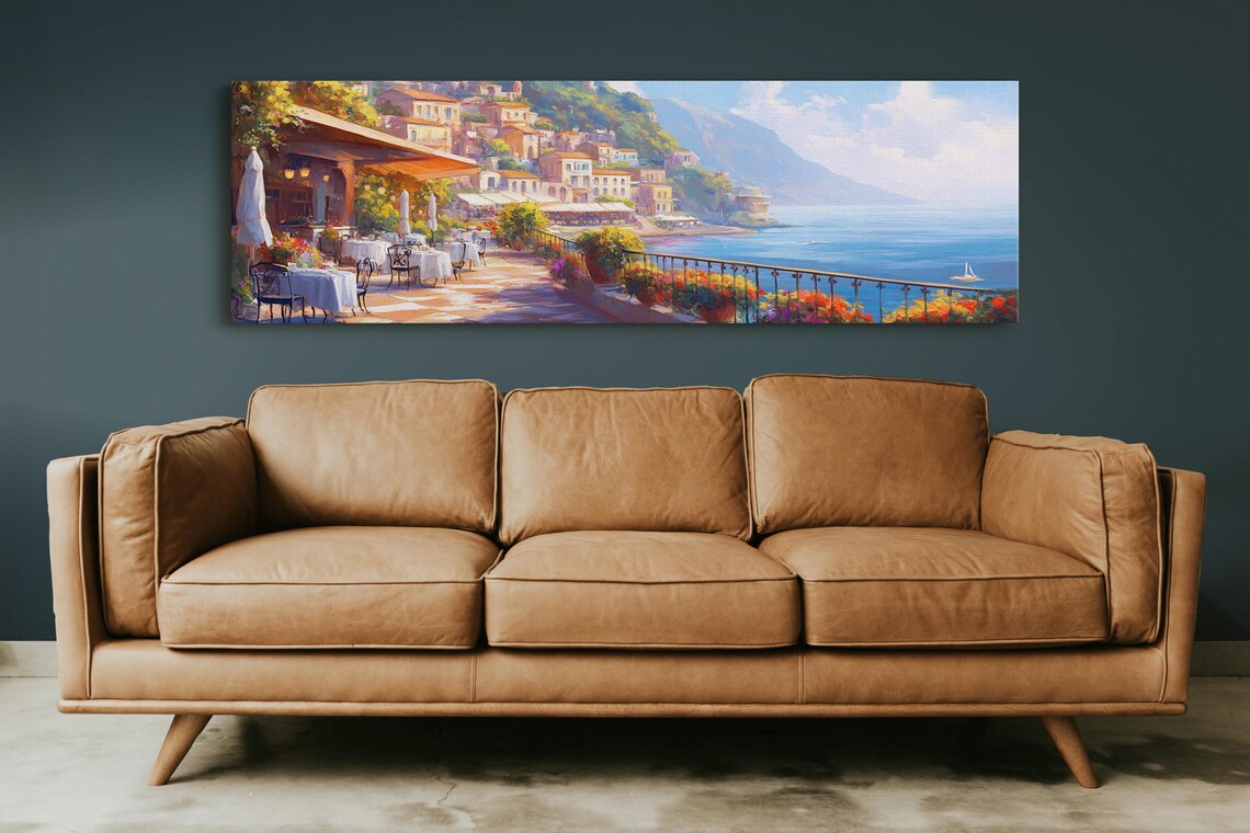 Italian Riviera Seaside Cafe Mediterranean Coastal Town View Poster - Image 4