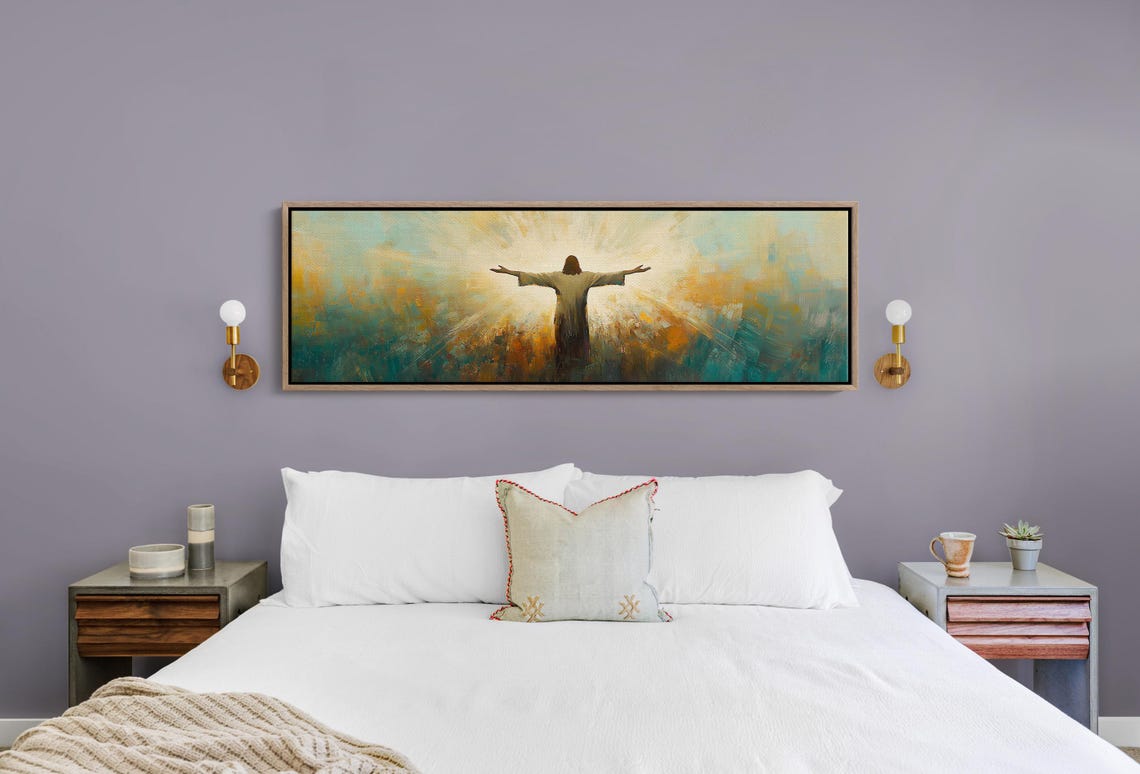 Radiant Jesus Christ Savior Silhouette Heavenly Gold Rays Art Poster - Image 5