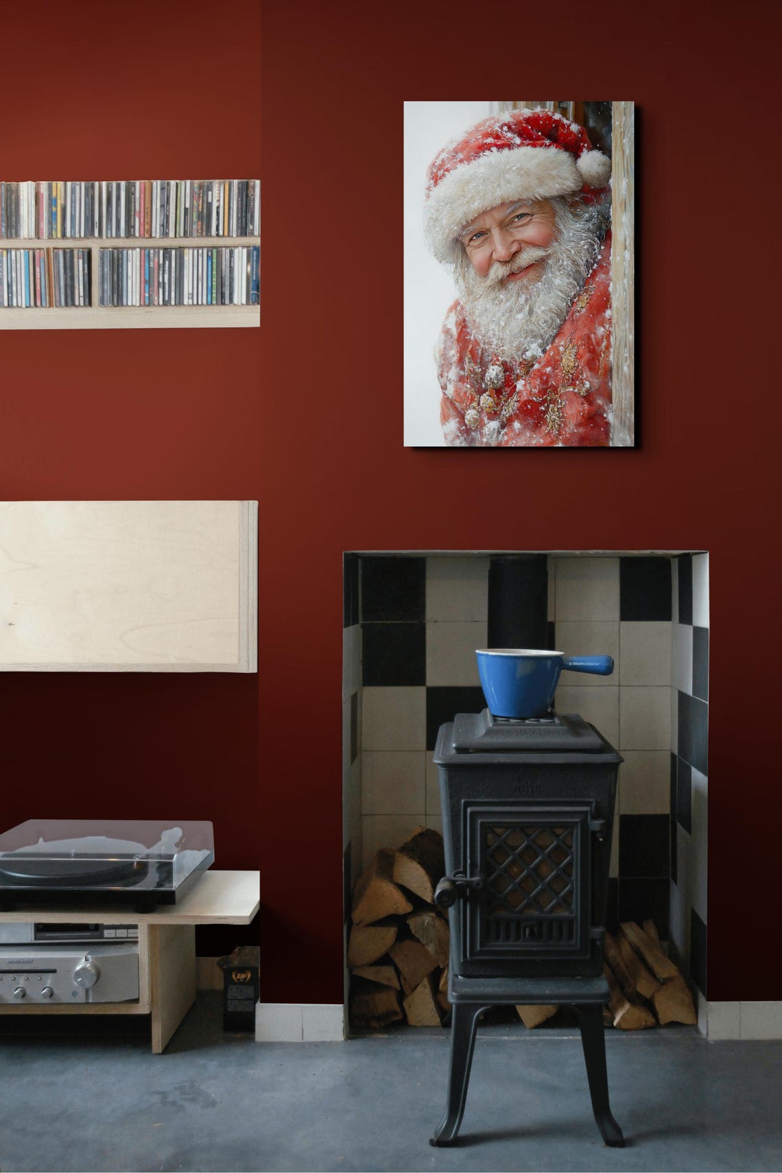 Vintage Santa Wall Art Antique Christmas Wall Art Snowing Santa Art Winter Art Christmas Art Santa Claus Art Antique Art - Image 5