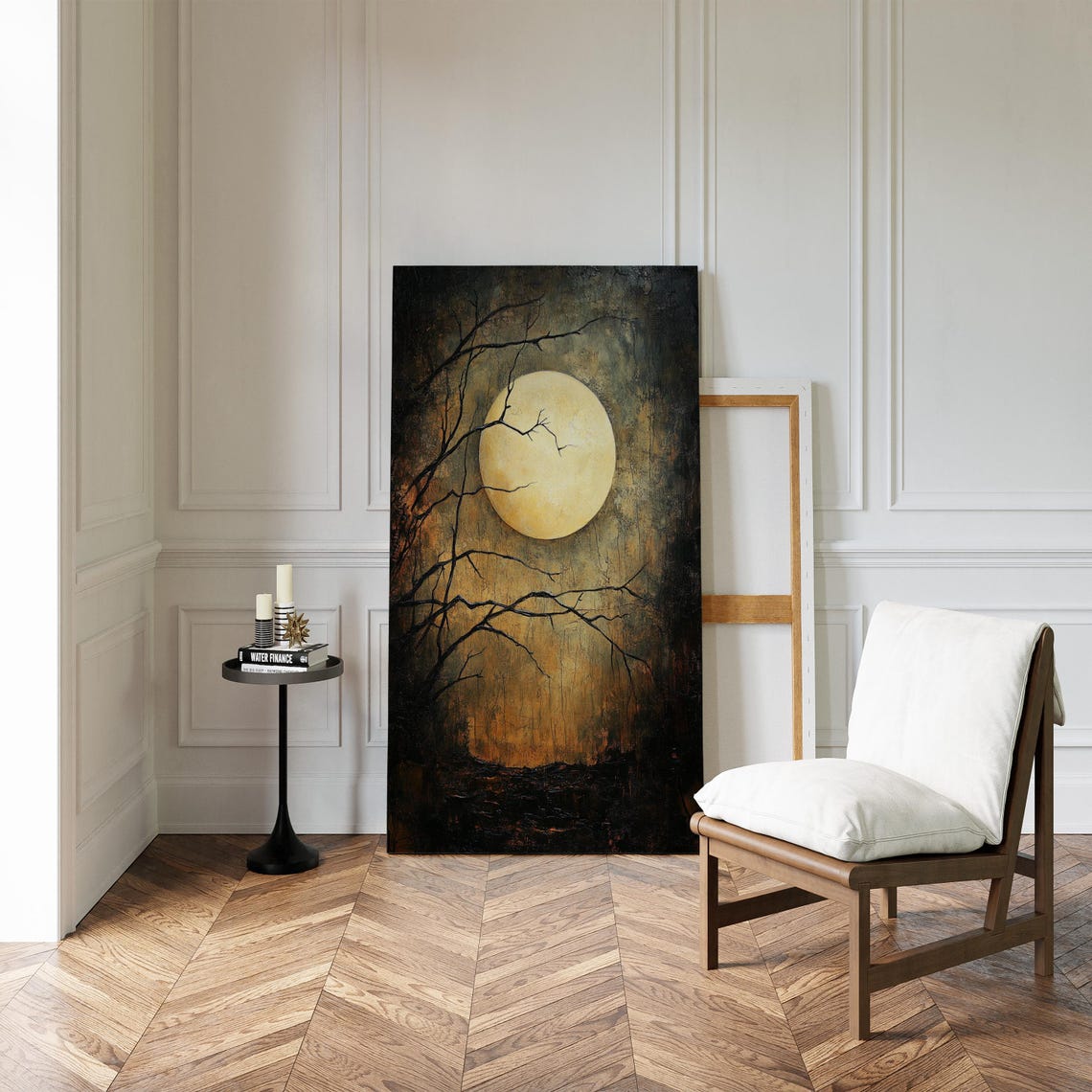 Gothic Full Moon Dark Forest Lunar Wall Art Moody Night Sky Painting Mysterious Celestial Decor - Image 4