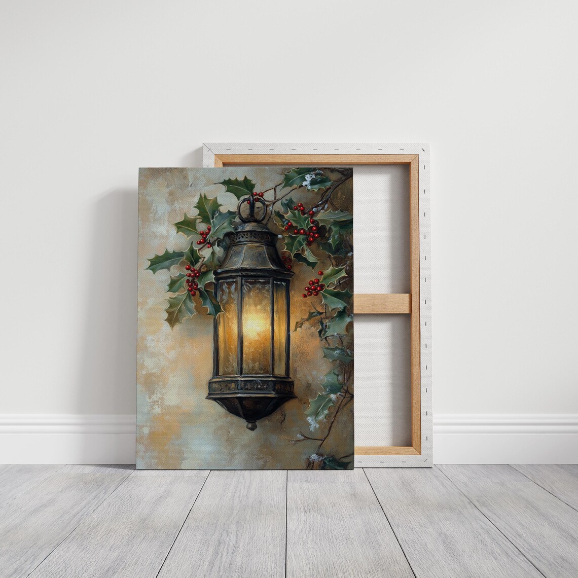Vintage Lantern with Holly Berries, Christmas Poster - Image 3
