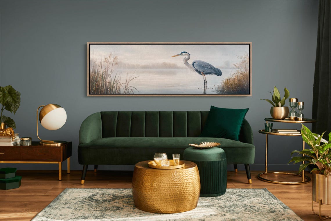 Great Blue Heron Misty Marsh Panoramic Lake Nature Wildlife Poster - Image 4