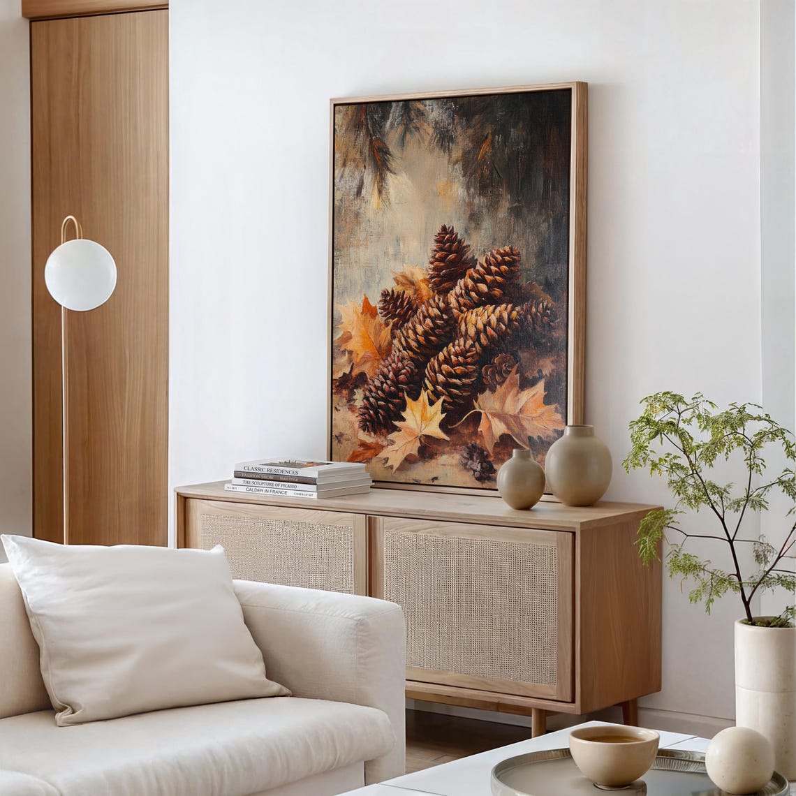 Rustic Pinecones and Autumn Leaves Cozy Fall Nature Painting Poster - Image 6
