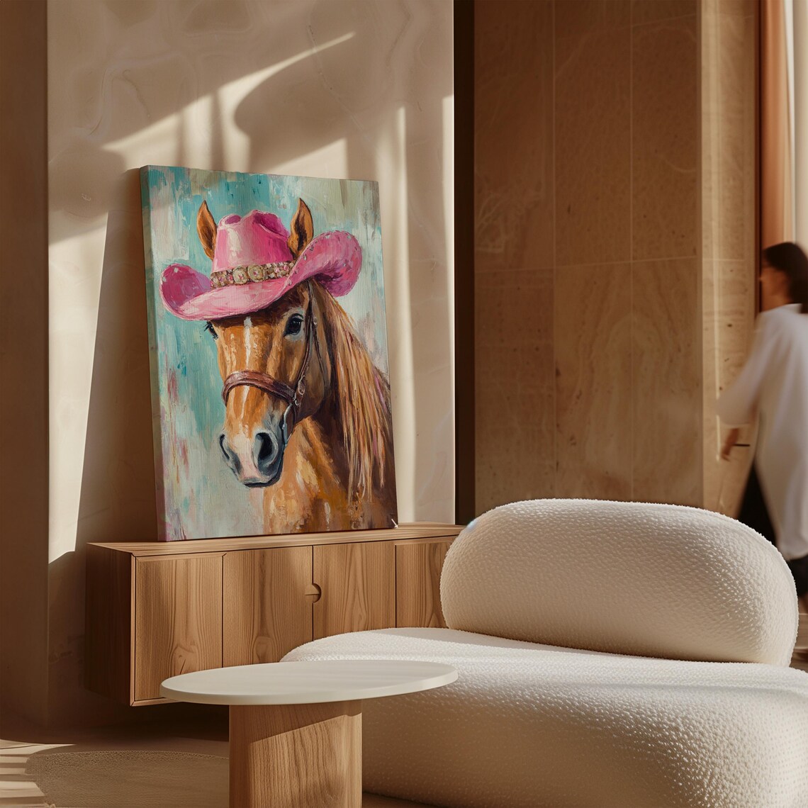 Horse Wearing Pink Cowgirl Hat Rhinestone Band Western Portrait Poster - Image 4