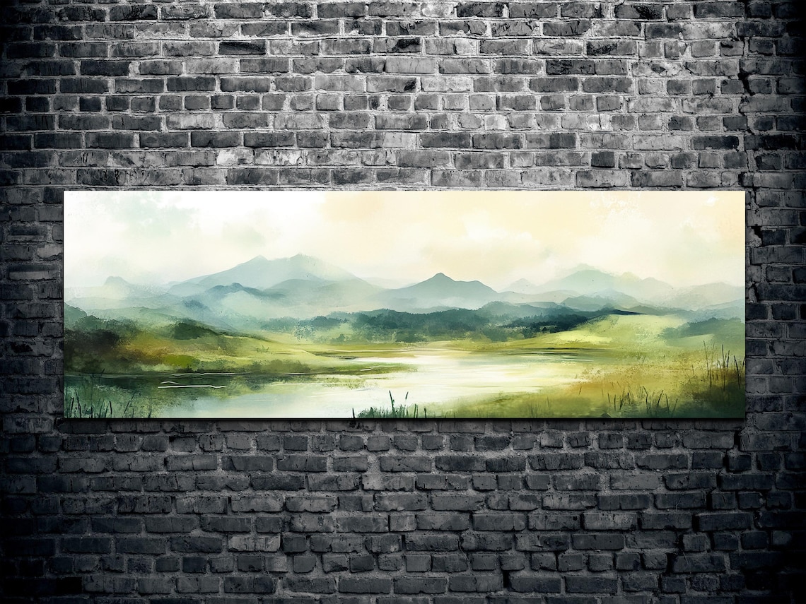 Serene Green Mountain Lake Watercolor Tranquil Landscape Art Poster - Image 2