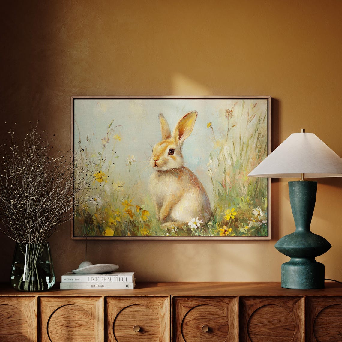 Adorable Bunny Rabbit In Wildflower Meadow Pastel Spring Wall Art - Image 4