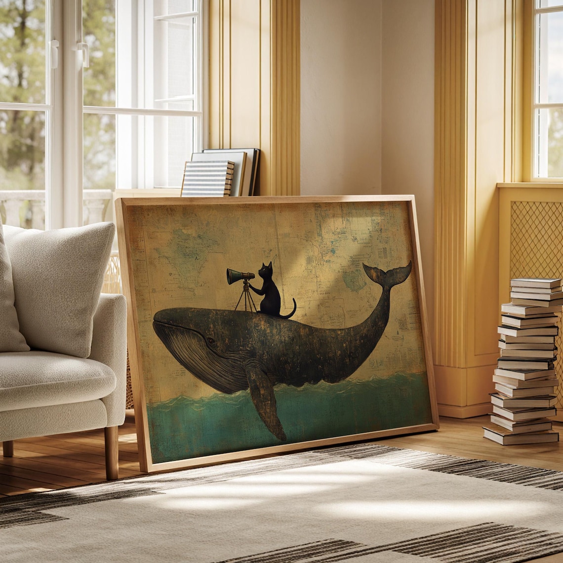 Whimsical Cat and Whale Adventure, Vintage Nautical Map - Image 5