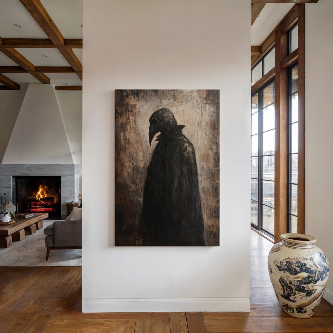 Dark Plague Doctor in a Black Cloak Gothic Mysterious Shadow Poster - Image 4