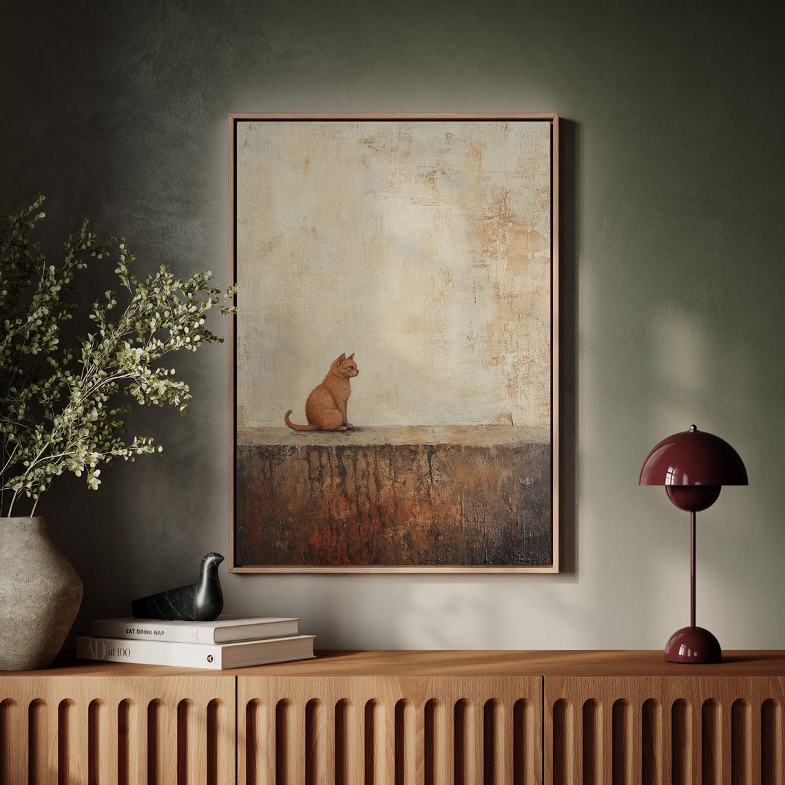 Orange Tabby Cat Sitting Alone Minimalist Textured Beige Poster - Image 7