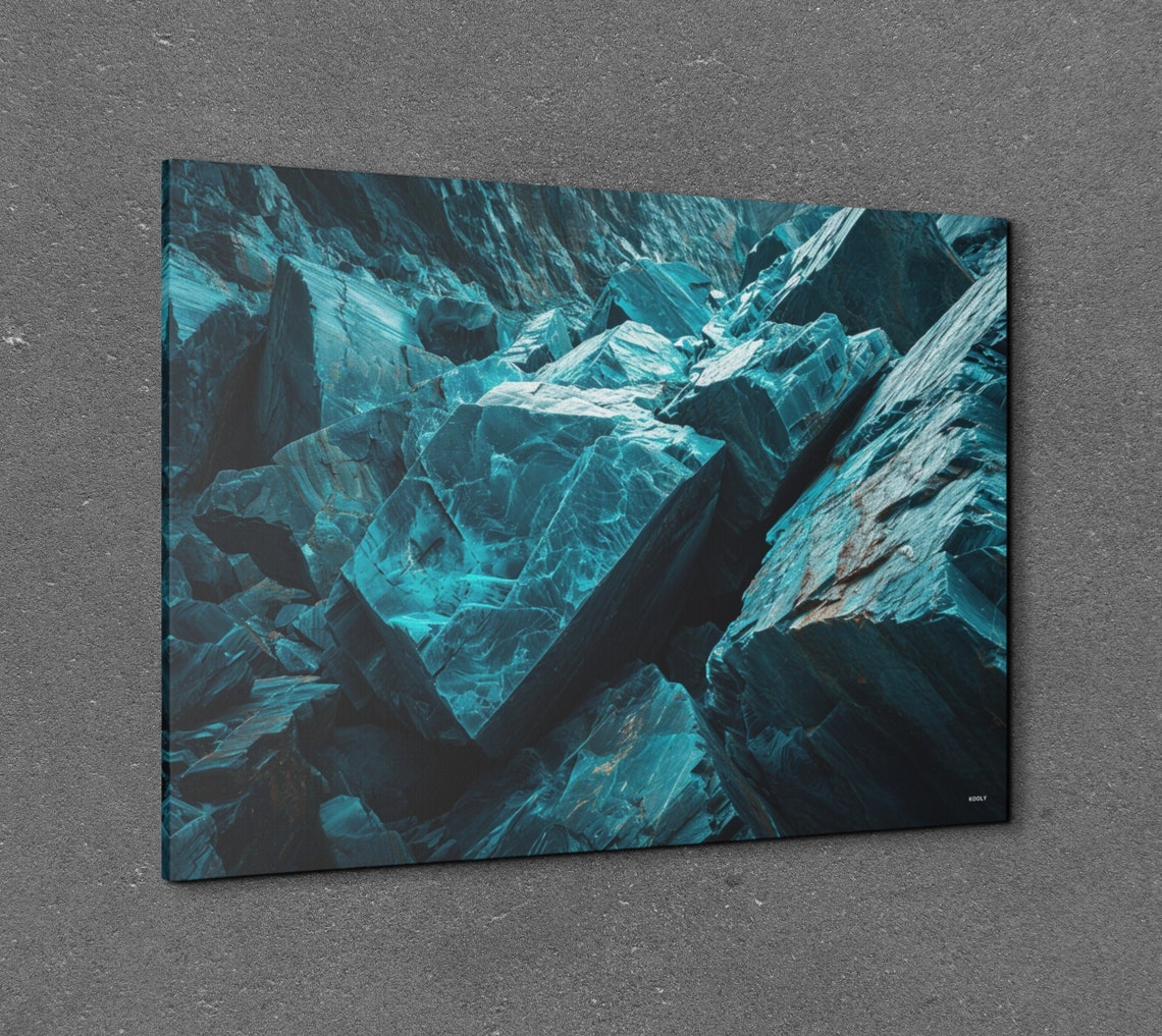 Teal Fractured Mineral Rock Close Up Modern Abstract Wall Art - Image 6