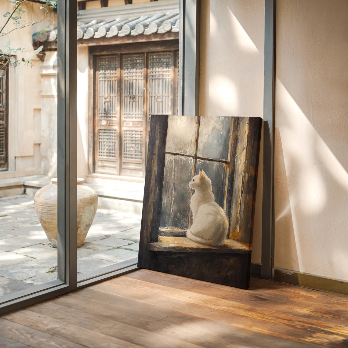 White Cat by Rustic Window, Vintage Farmhouse Art Print - Image 7