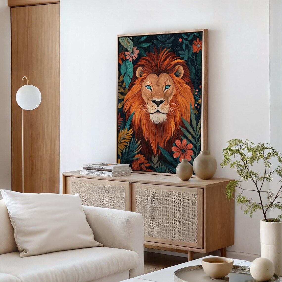 Bold Lion Portrait Jungle Floral Colorful Majestic Animal Poster - Image 5