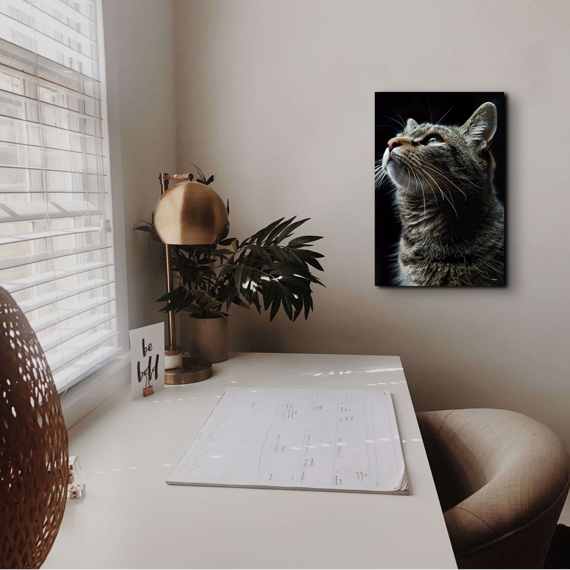 Tabby Cat Portrait Looking Up Dramatic Black Background Pet Poster - Image 6