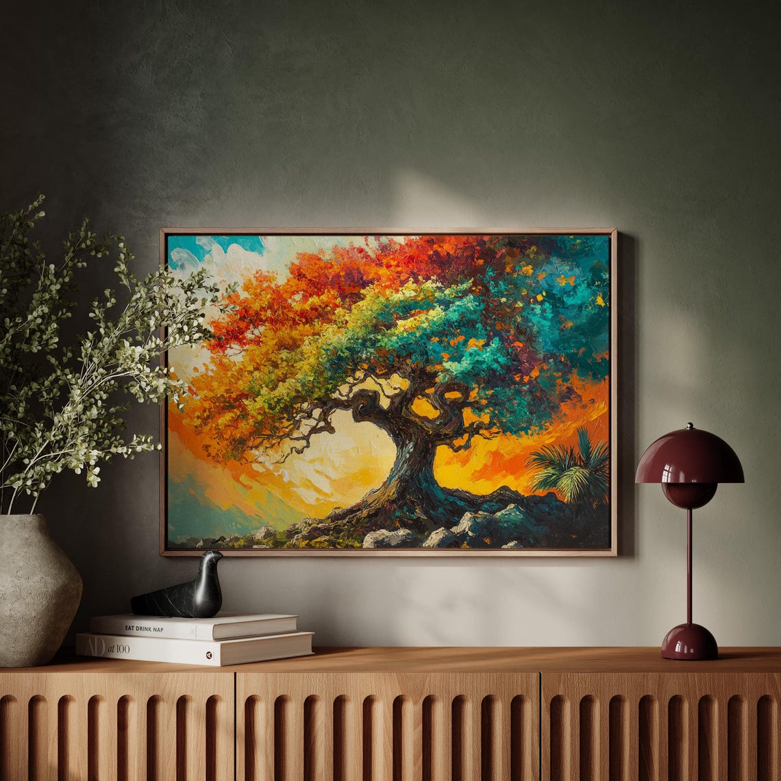Vibrant Twisted Tree With Multicolor Foliage Fiery Painting Wall Art - Image 6