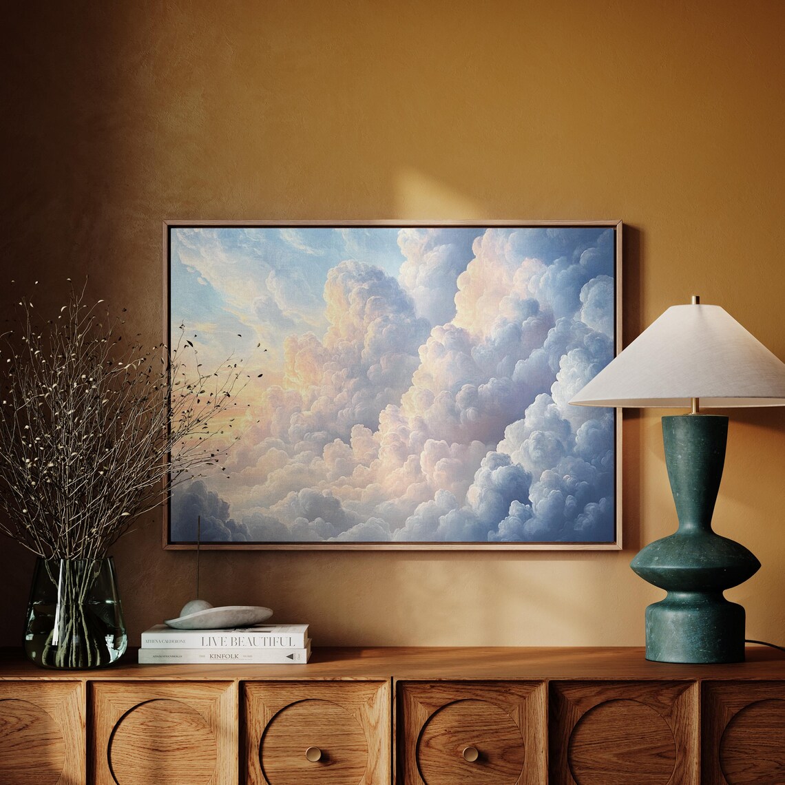 Dreamy Pastel Sunrise Clouds Ethereal Sky Oil Painting Poster - Image 7