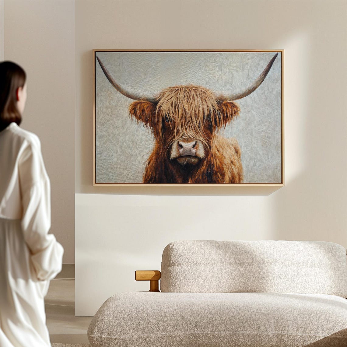 Highland Cow Wall Art Rustic Farmhouse Animal Decor Brown Highland Bull Painting Cozy Country Style Wall Art For Living Room - Image 6