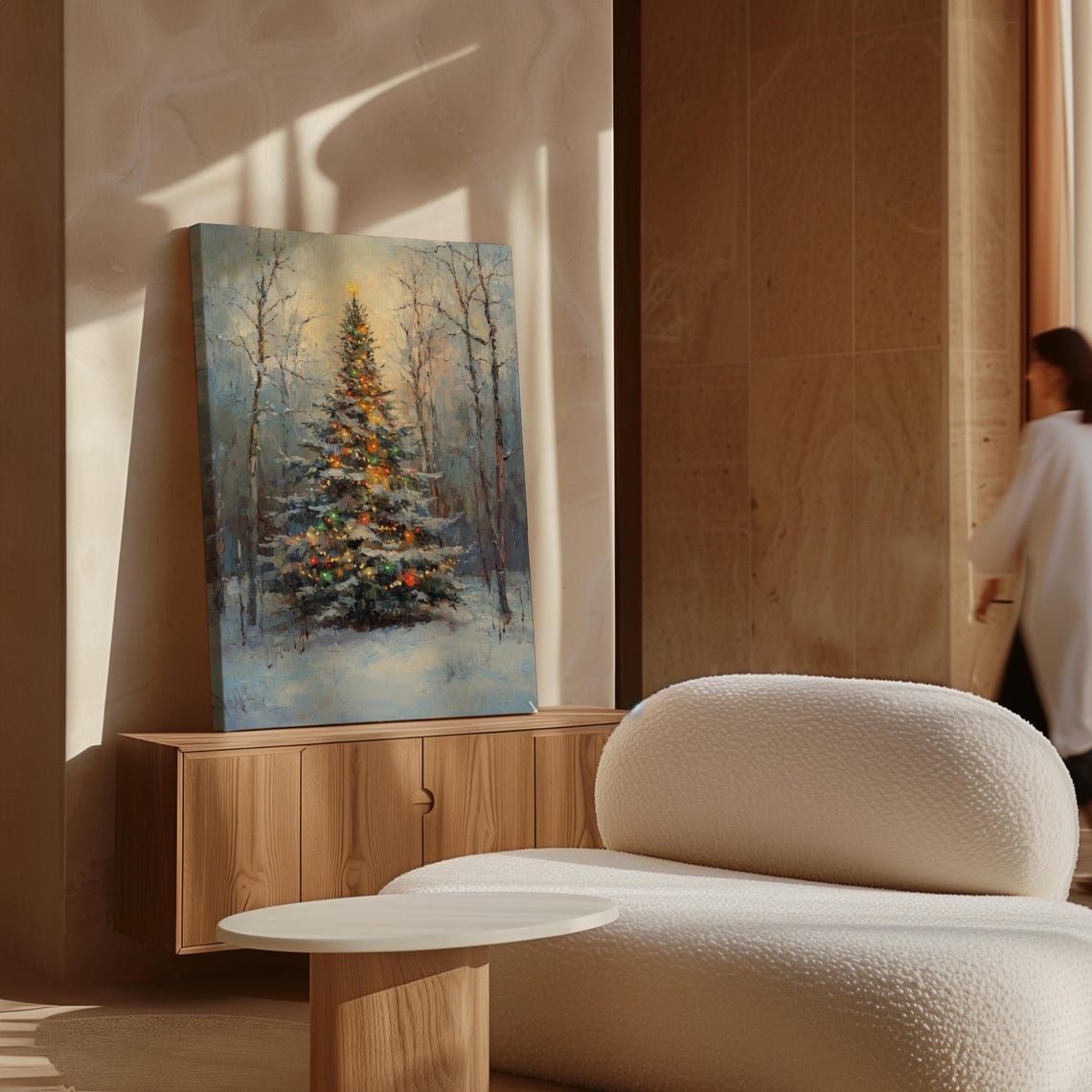 Glowing Christmas Tree Standing in a Snowy Winter Forest Art Poster - Image 7