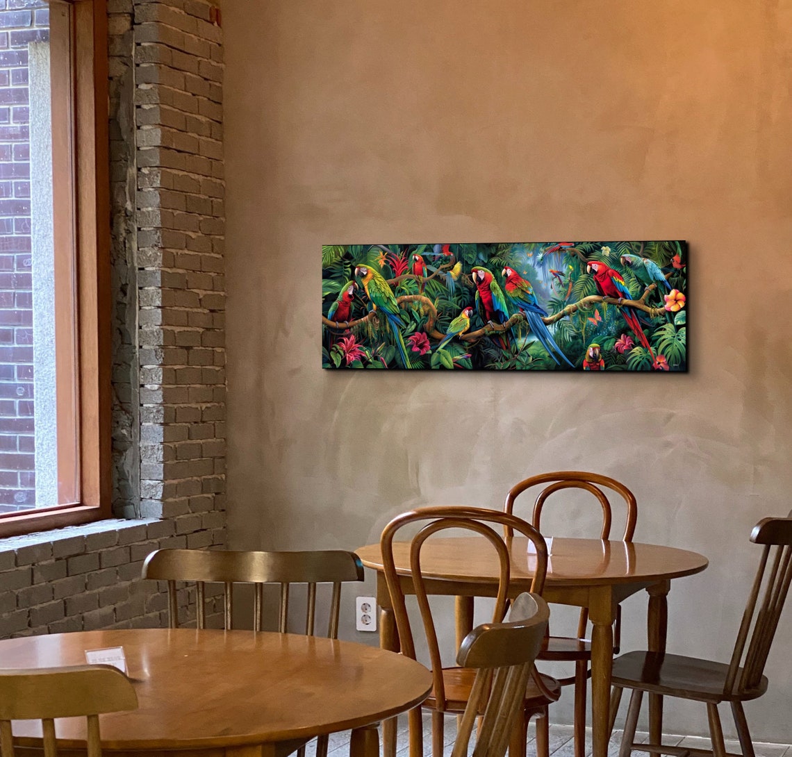 Panoramic Rainforest Scene With Parrots - Image 6