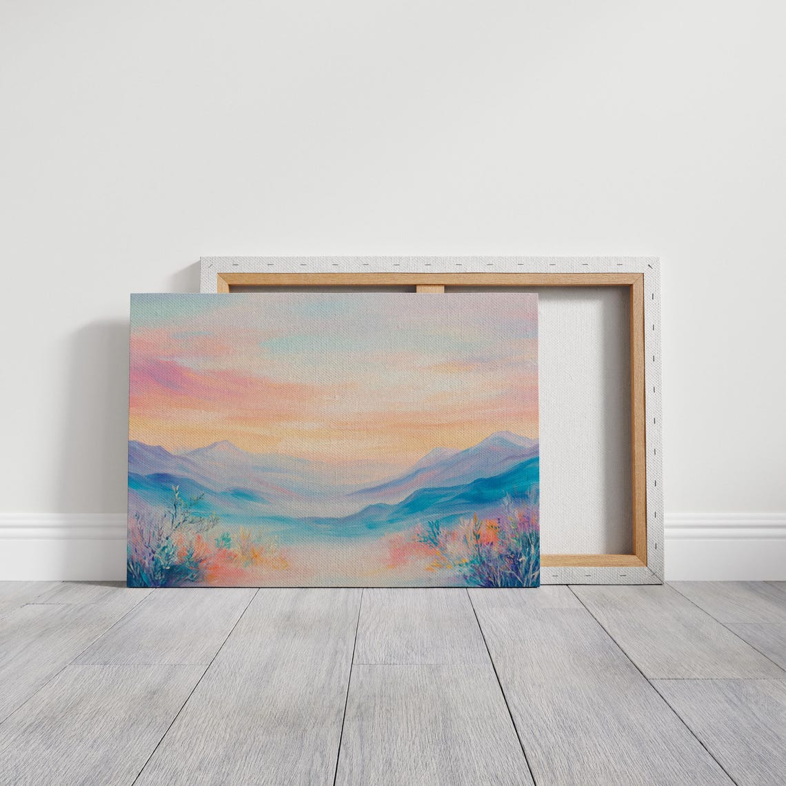 Pastel Sunrise Mountain Valley Soft Watercolor Landscape Poster - Image 3