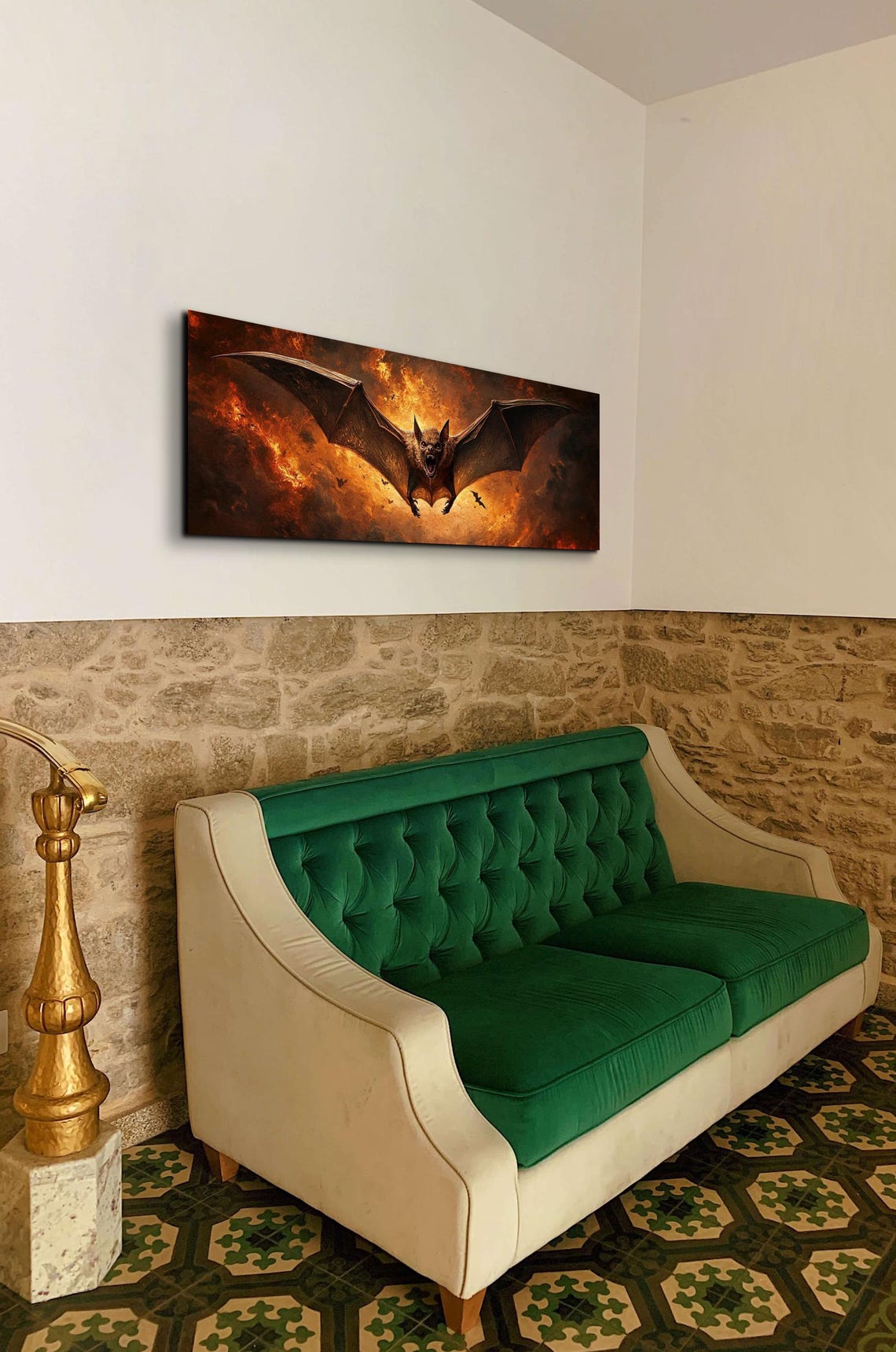 Vampire Bat Soaring Through Ember Clouds Panoramic Horror Poster - Image 7