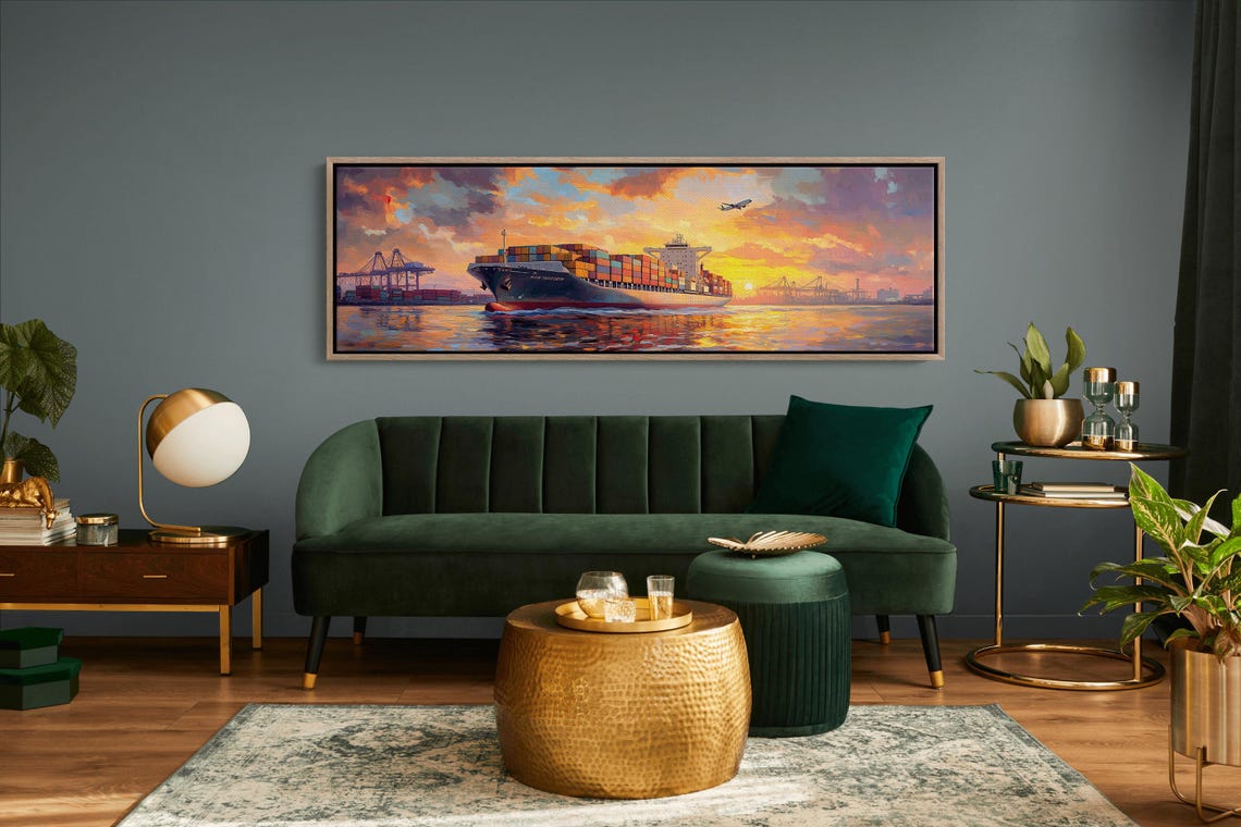 Cargo Ship Sunset Port Maritime Wall Art Industrial Ocean Print - Image 2
