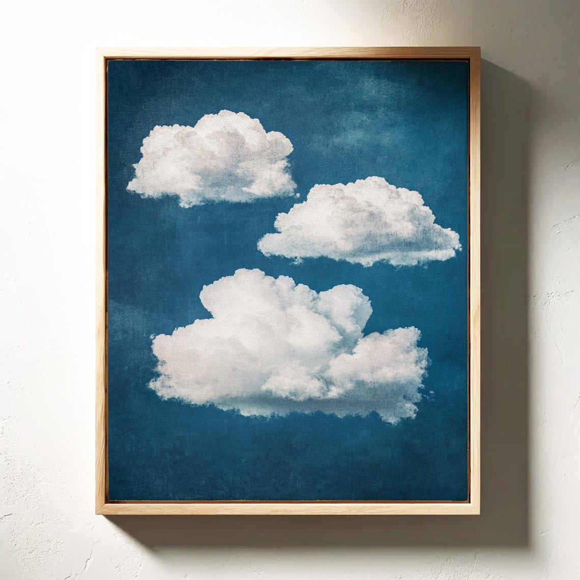 Three White Clouds On Deep Blue Vintage Textured Sky Art Poster - Image 4