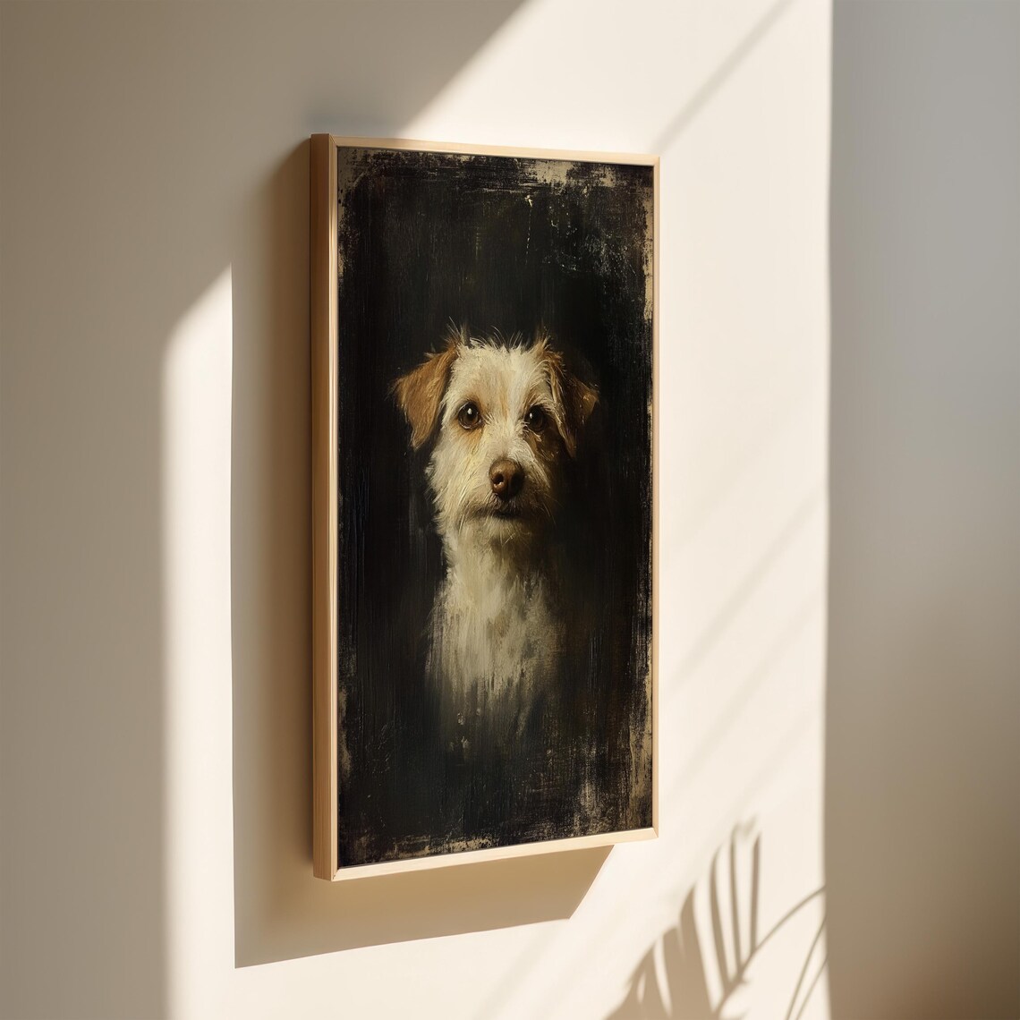 Terrier Dog Vintage Oil Painting, Farmhouse Decor