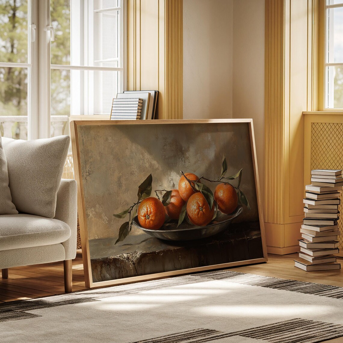 Orange Still Life Oil Painting Bowl Vintage Kitchen Decor Poster