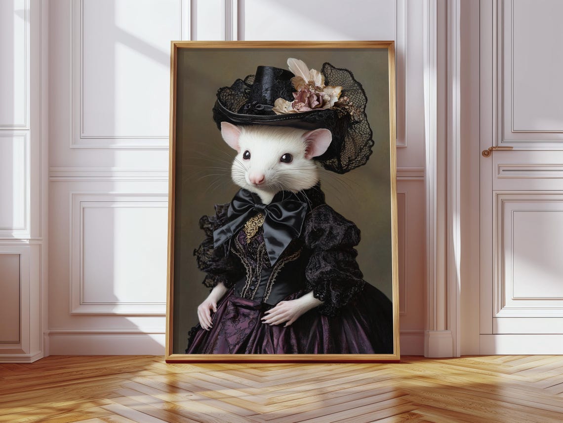 Victorian Mouse Lady In Lace Dress And Flower Hat Whimsy Poster