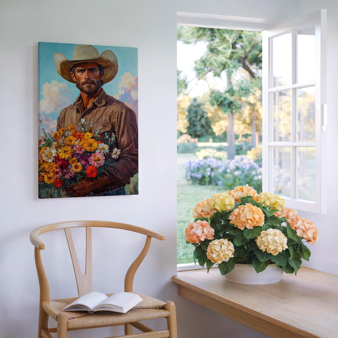 Rugged Cowboy Holding Wildflower Bouquet Western Style Poster - Image 7